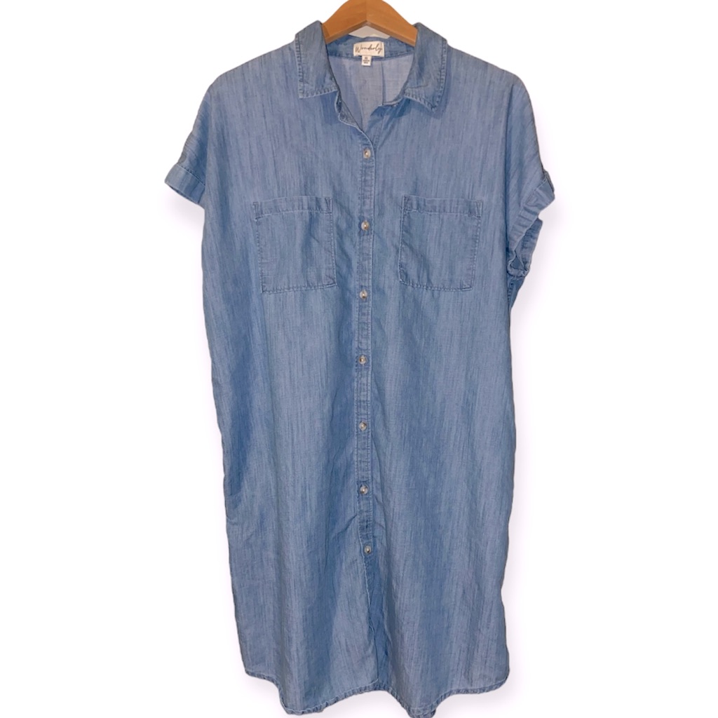 Wonderly Women’s Short Sleeve Medium Wash Shirtdress Xl